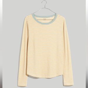 NWOT Madewell Whisper Cotton Rib-Crewneck Long-Sleeve Ringer Tee in Keene Stripe
